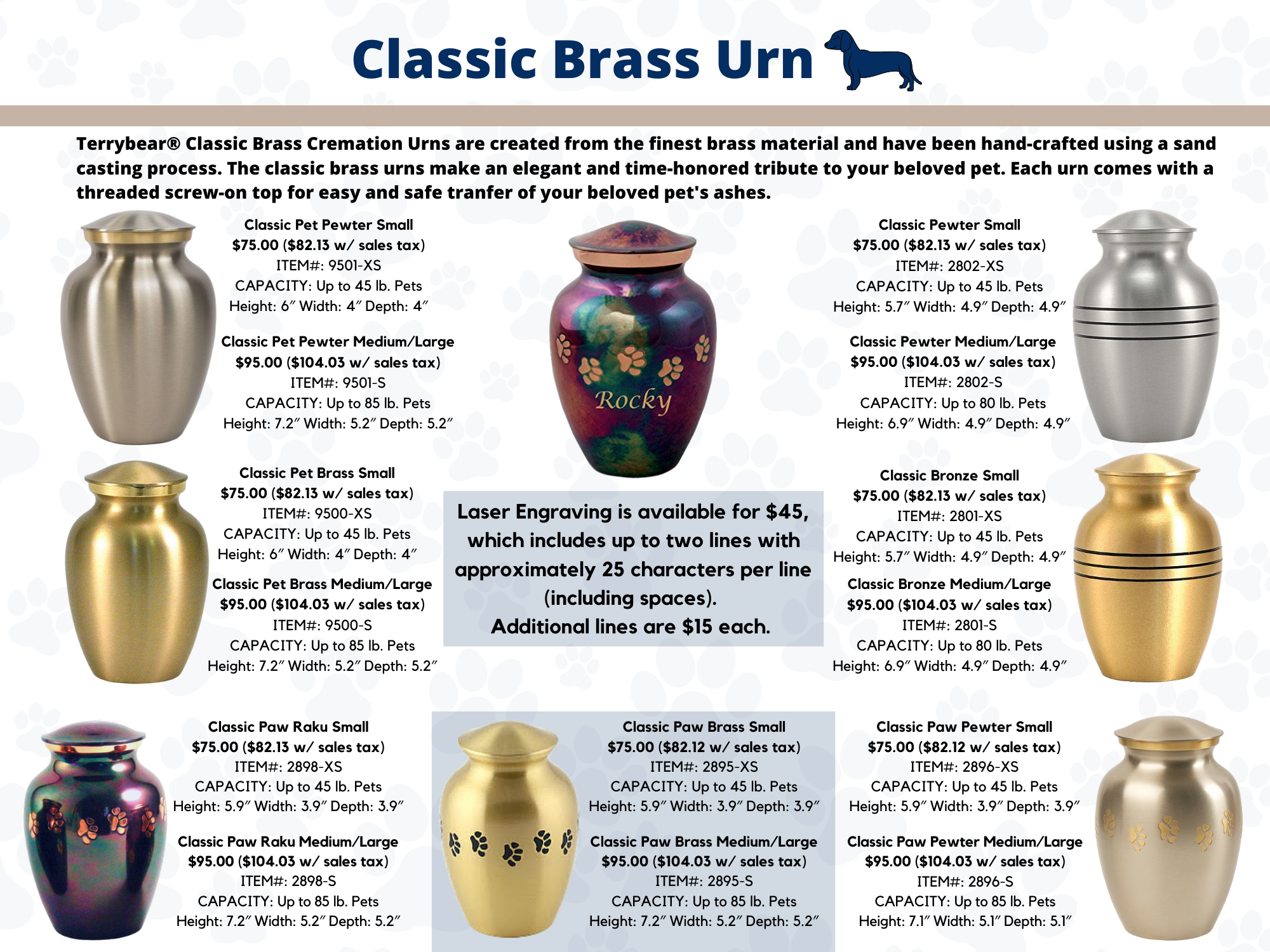 Classic Pet Brass Pet Urn